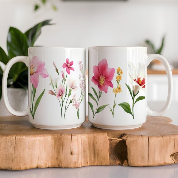 Elegant Floral Latte Mug, Gifts For Her, Valentine's Day, Romantic Gift Cup - Picture 1 of 3